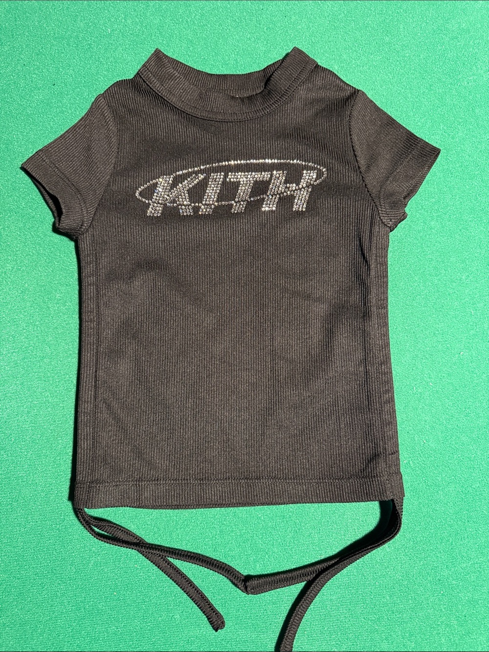 Kith Black Ribbed Short-Sleeve Tee with Rhinestone Logo